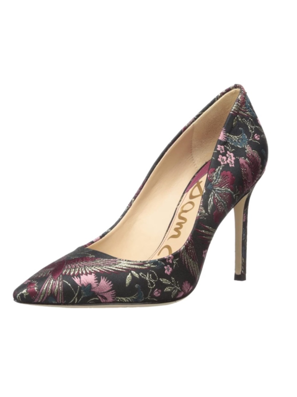 Sam Edelman Hazel Pump Pointed Toe Stiletto Black/Multi Jacquard Print 8.5